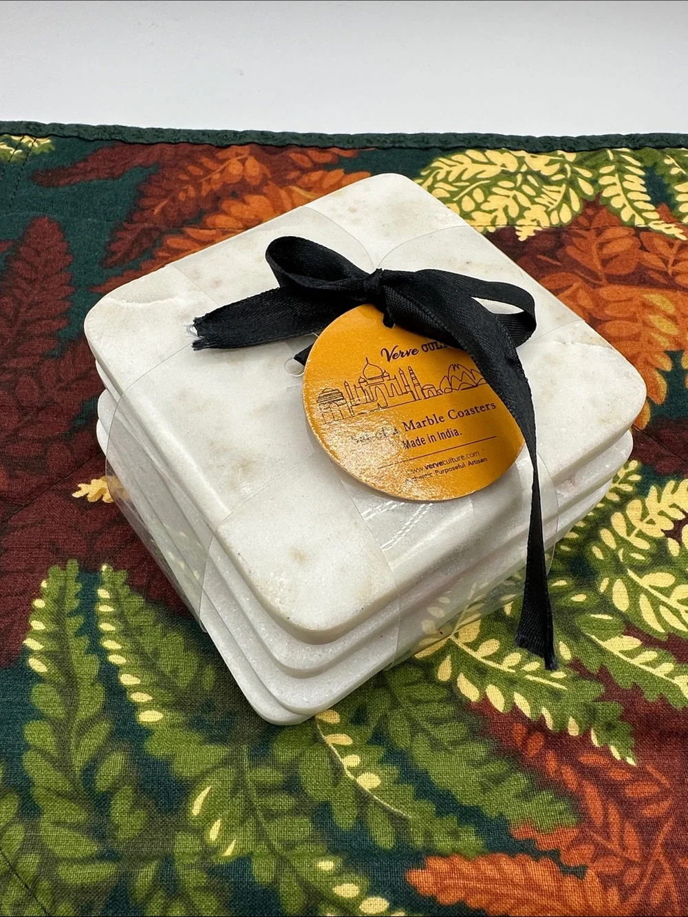 Set of 4 Square Marble Coasters Still in Package. NWT